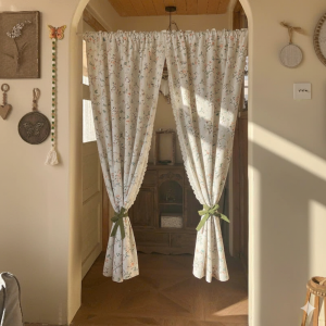Rèm cửa đi vải linen hoa đào