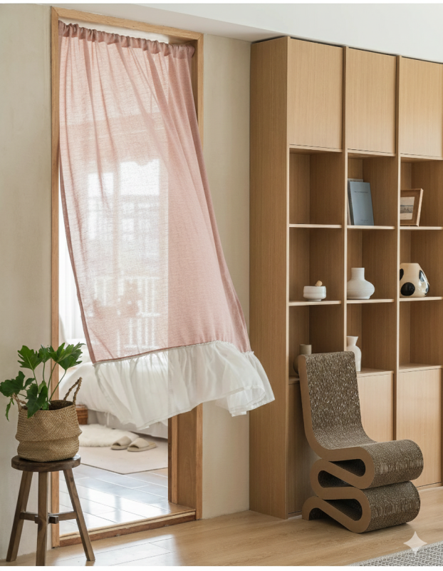Rèm cửa đi vải linen hồng