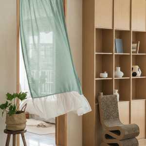 Rèm cửa đi vải linen xanh