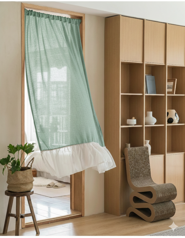 Rèm cửa đi vải linen xanh