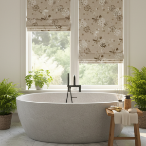 Rèm roman linen hoa ghi