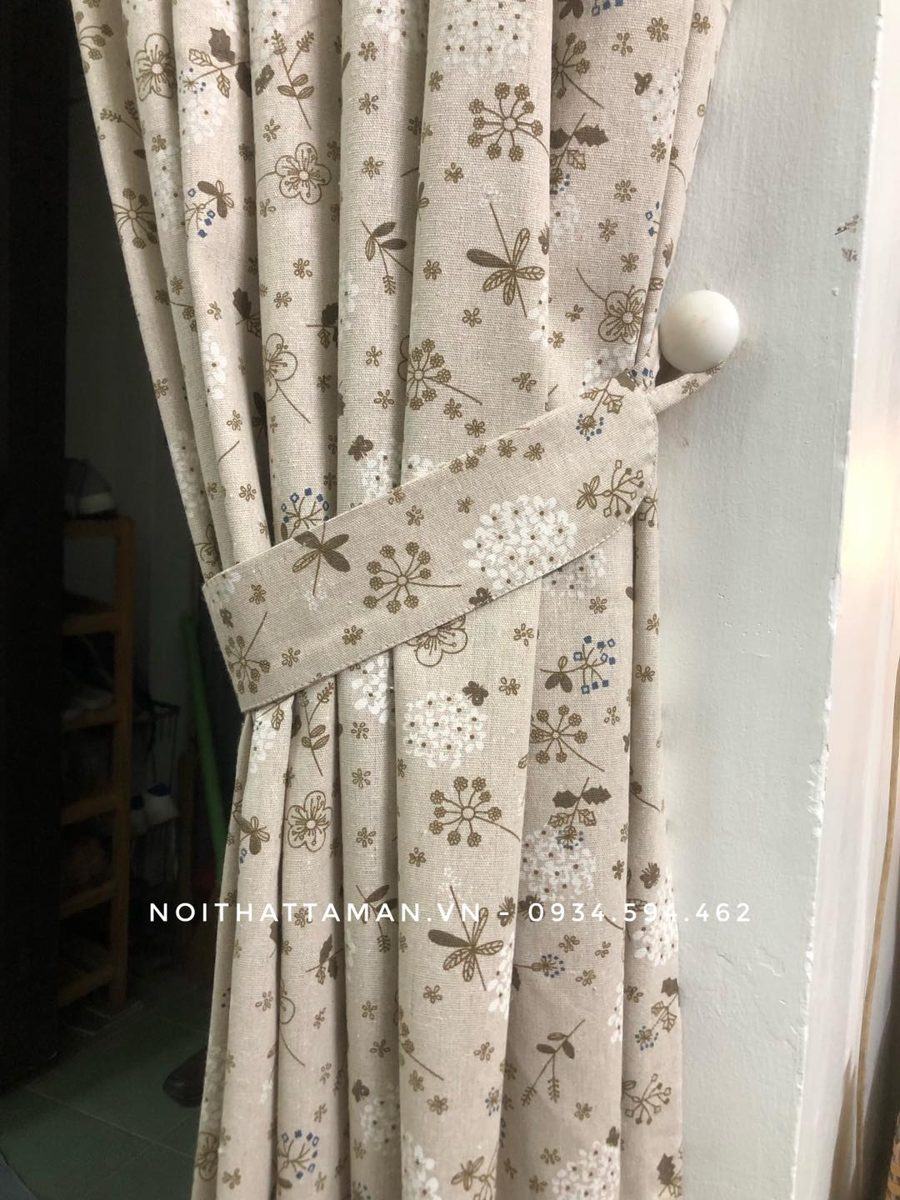 Rèm linen thô in hoa – ảnh thực tế