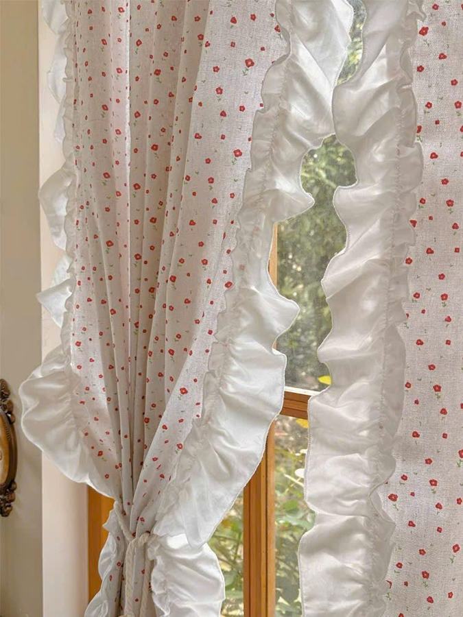 Rèm linen in hoa lắp thực tế