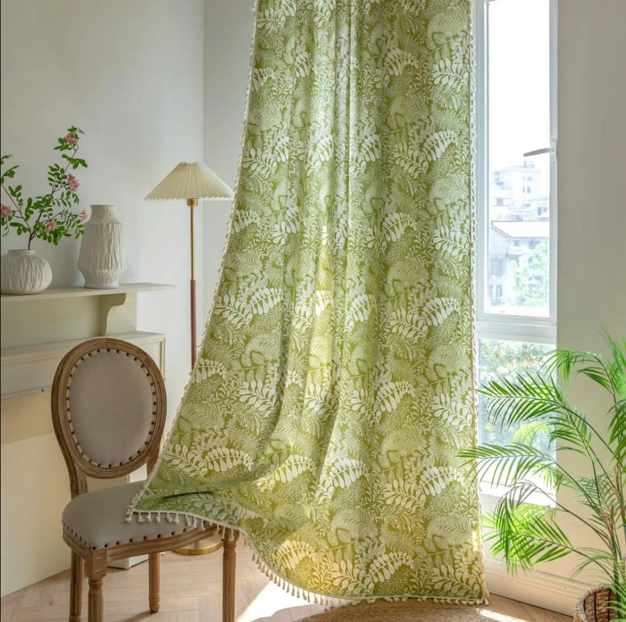 Rèm linen in hoa lắp thực tế