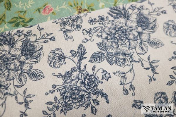 Mẫu vải Rèm linen thô in hoa 4