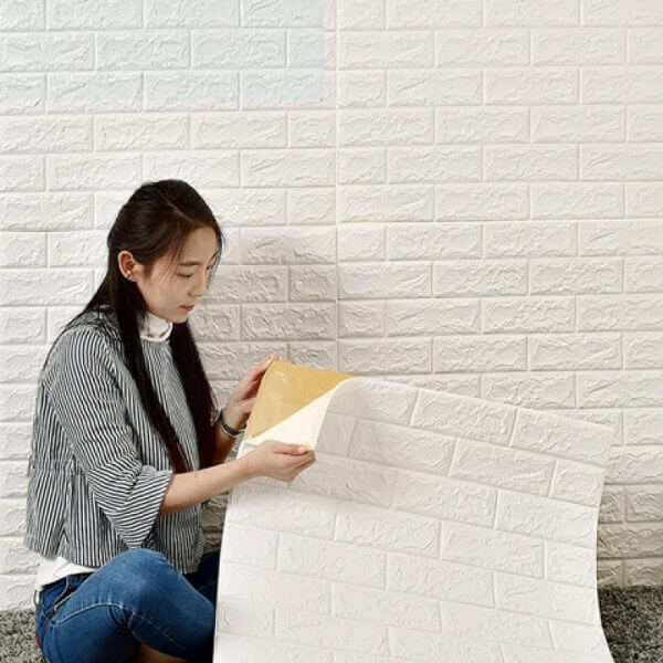 xốp dán tường giả gạch màu trắng