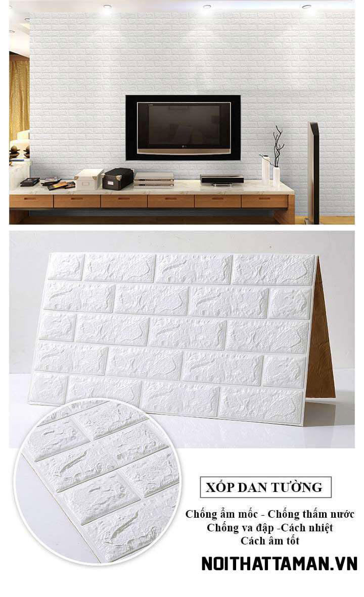 Xốp dán tường giả gạch 3D màu trắng giá rẻ