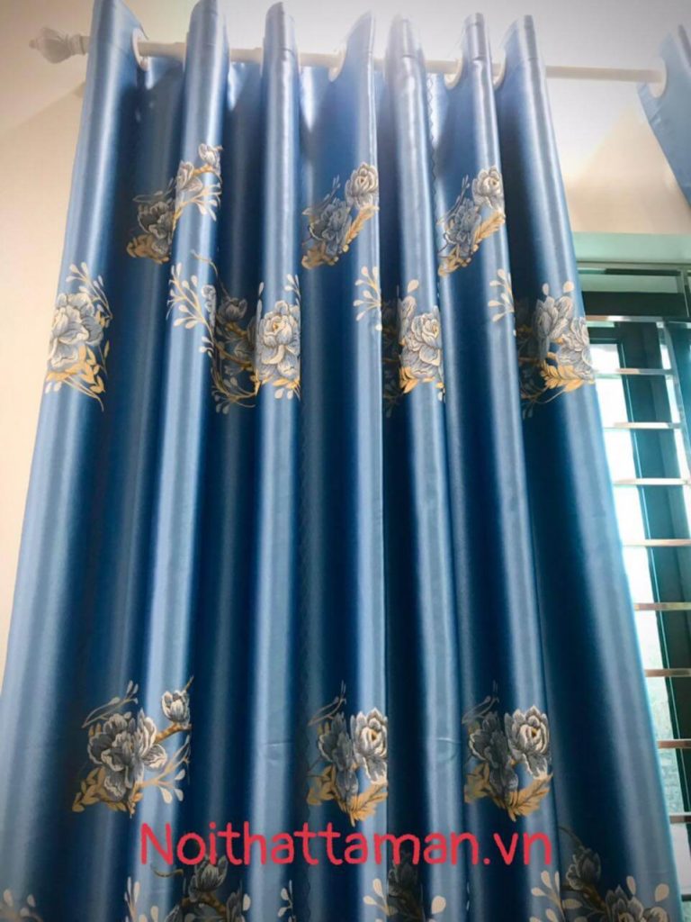 Rèm Gấm Ngọc Trai Dệt Hình Hoa Hồng Màu Xanh Ngọc RV77 - Mành Rèm Tâm An