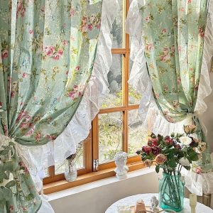 Rem linen tho in hoa mau xanh