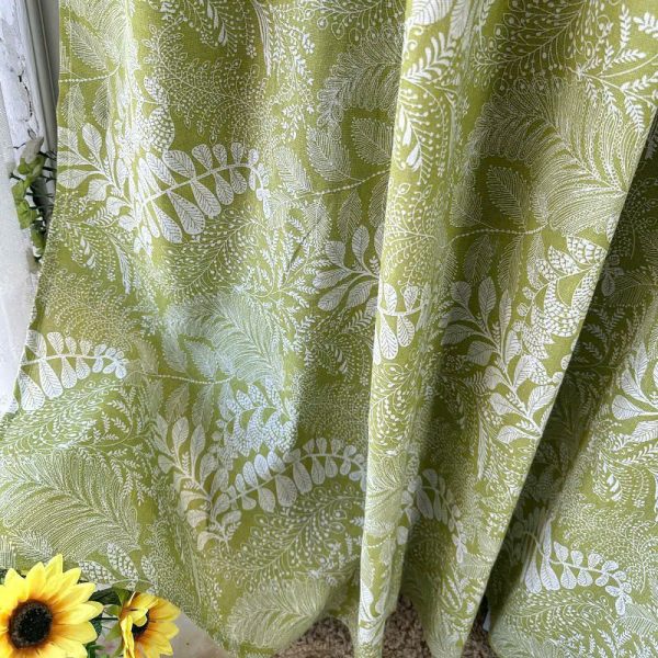 Rèm vải linen thô in hoa màu xanh RV100