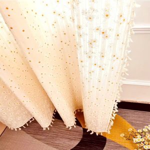 Rèm voan linen cúc vàng V27