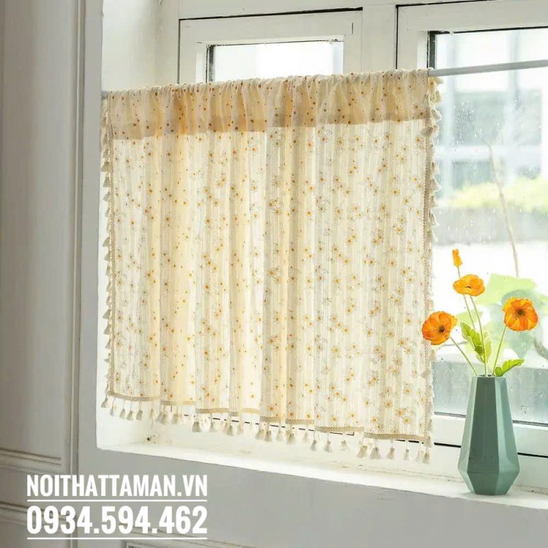 Rèm che kệ bếp, tủ quần áo cúc vàng