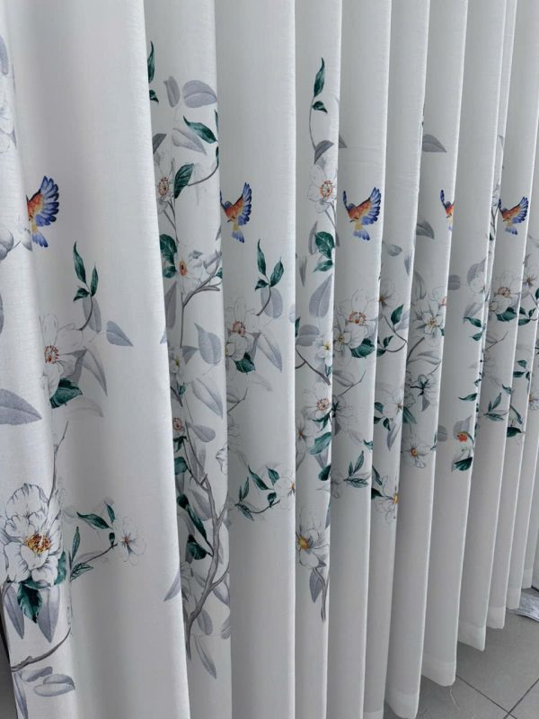 Voan lụa thêu họa tiết hình chim V28