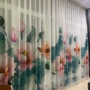 Voan lụa in hình hoa sen hồng