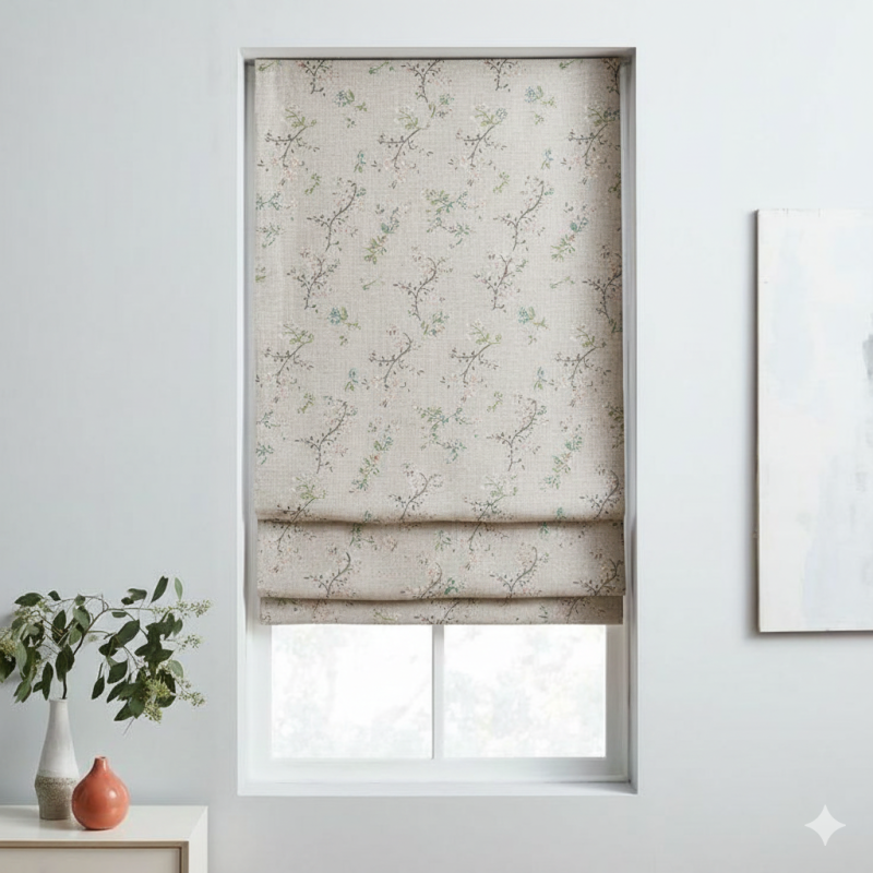 Rèm roman linen hoa đào