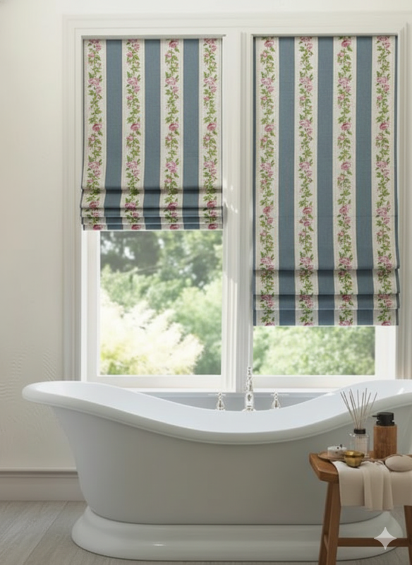 Rèm roman linen hoa dây hồng