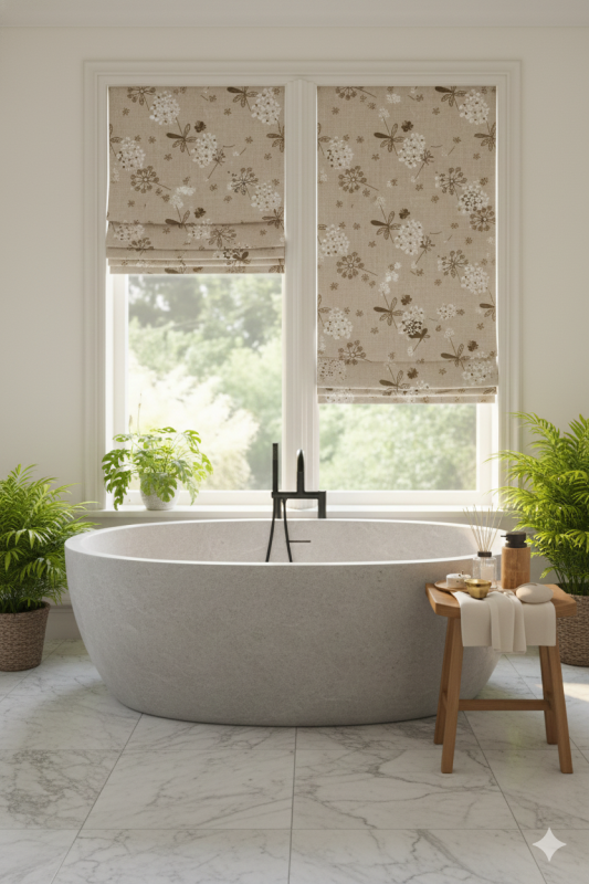 Rèm roman linen hoa ghi