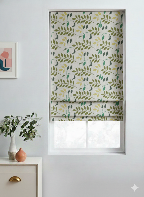 Rèm roman linen lá xanh