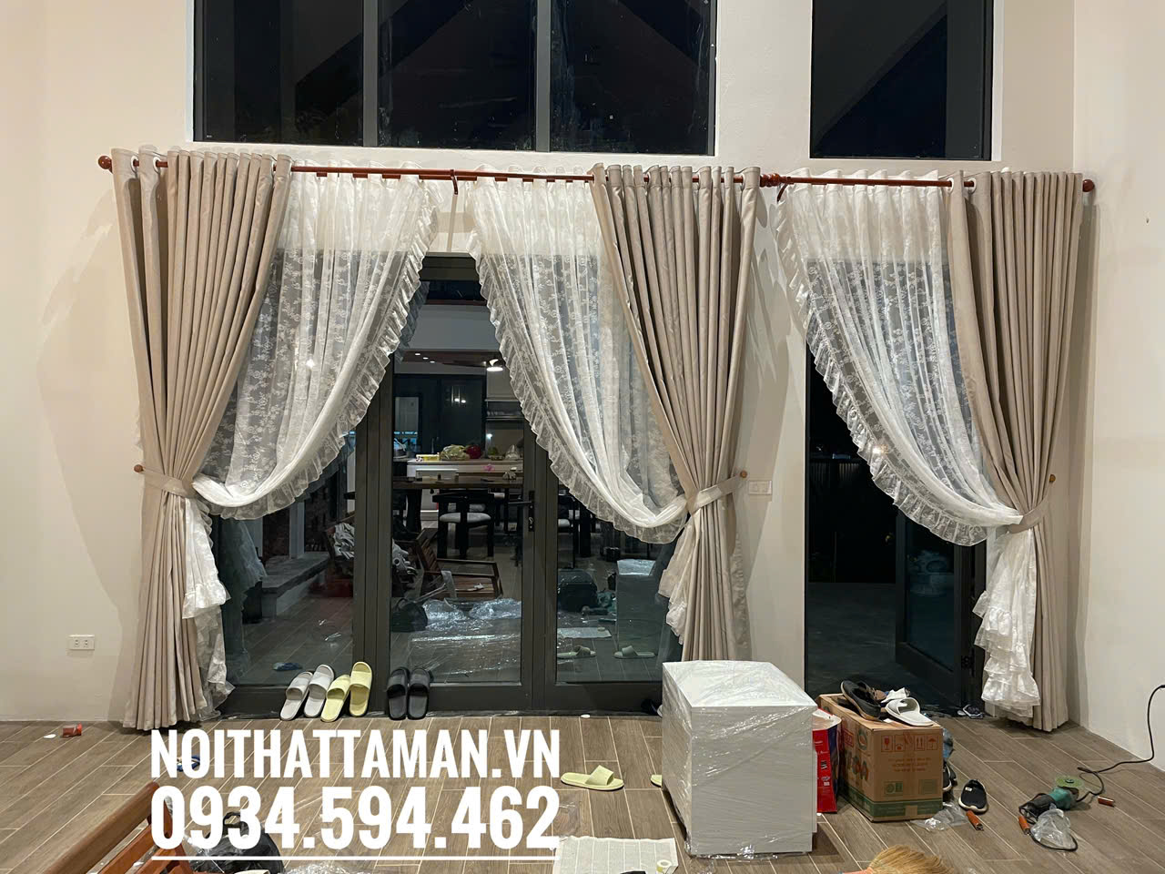 Rèm vải hai lớp cao cấp RV103 2 Rèm vải hai lớp cao cấp lắp đặt cho phòng khách