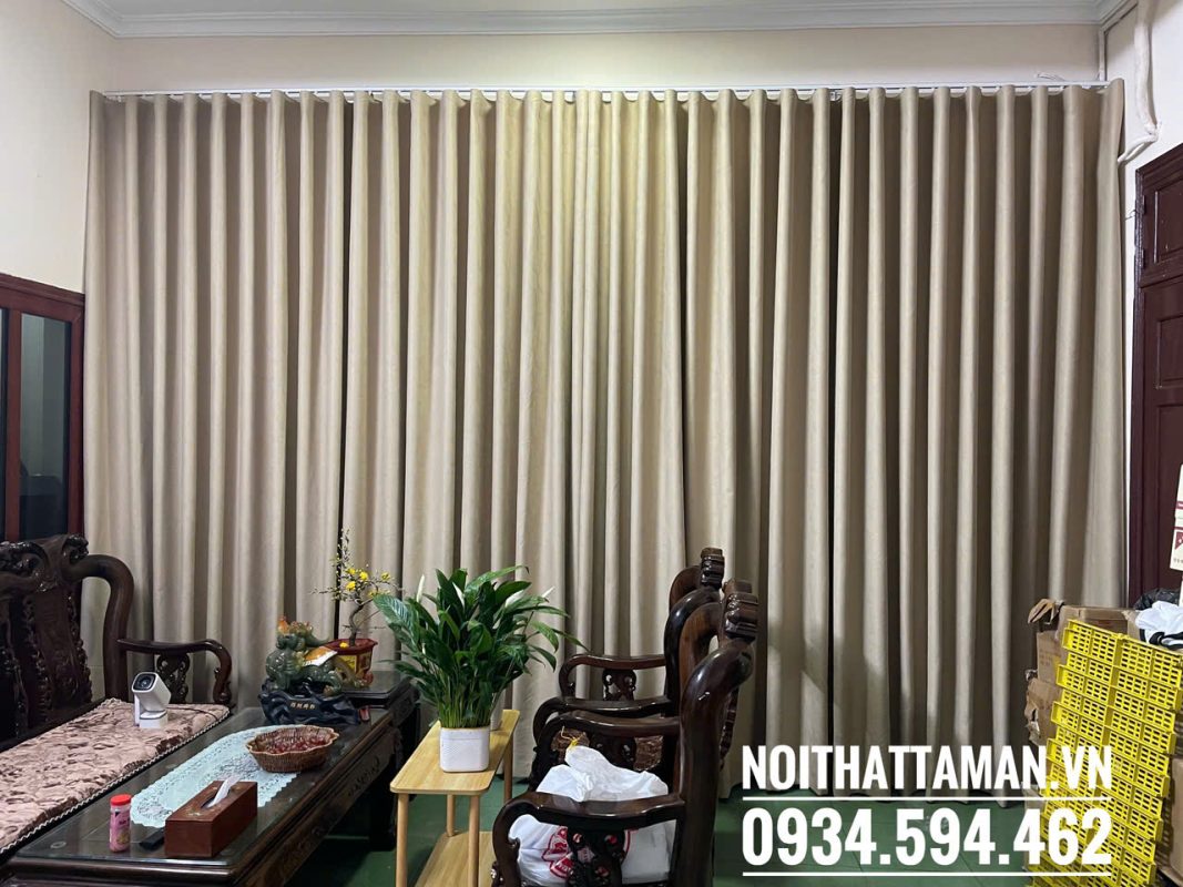 Rèm vải thô màu vàng be RV104 9 Bạn có thể sử dụng thanh định hình giúp kéo dễ dàng hơn