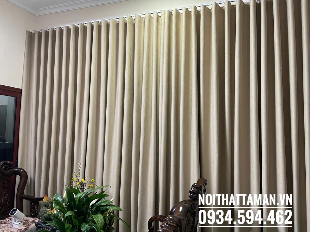 Rèm vải thô màu vàng be RV104 8 Rèm vải thô màu vàng be cho phòng khách