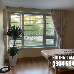 Rèm voan giả linen V34 6 Rèm voan giả linen màu ghi trung tính