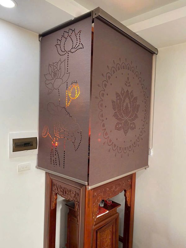 Rèm Khắc Laze Xuyên Sáng 15 Rèm đục lỗ cho ban thờ nền nâu
