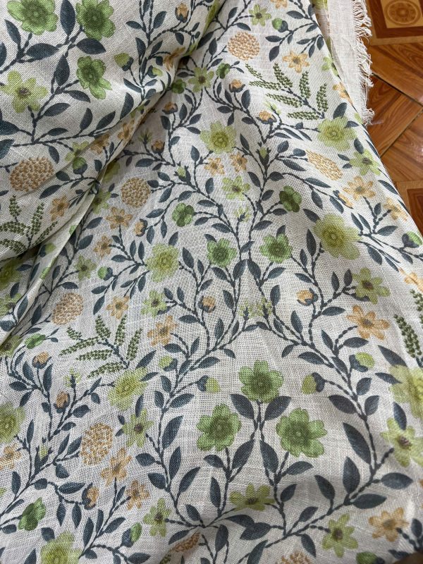 Rèm voan linen hoa xanh V35 11 Chất liệu voan linen hoa thô cực đẹp