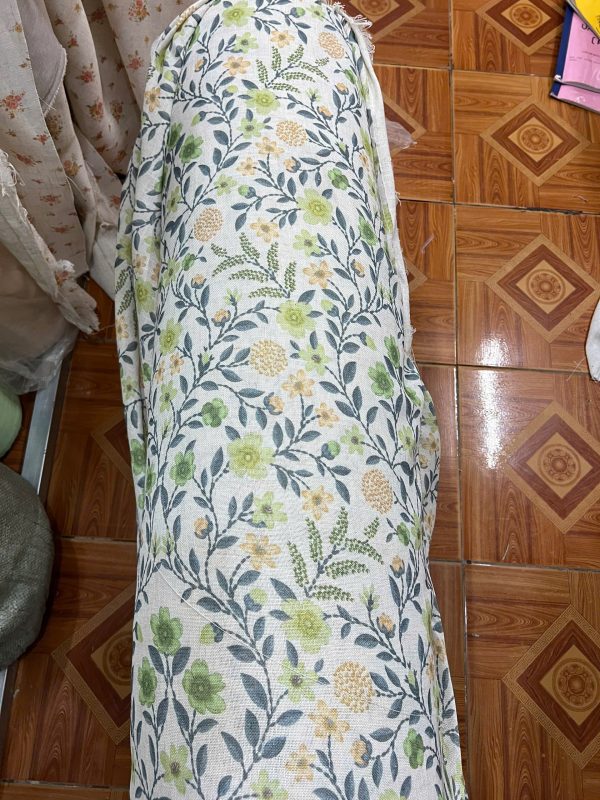 Rèm voan linen hoa xanh V35 12 Rèm voan linen hoa phù hợp decor cho spa, homestay, phòng khách
