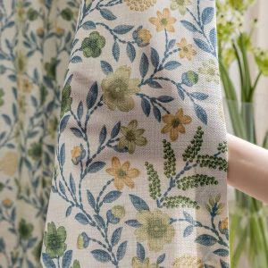 Rèm voan linen hoa xanh v35