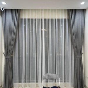Rèm vải thô cản sáng tuyệt đối 100% RV110 4 Rèm vải cản sáng tuyệt đối màu ghi nhạt