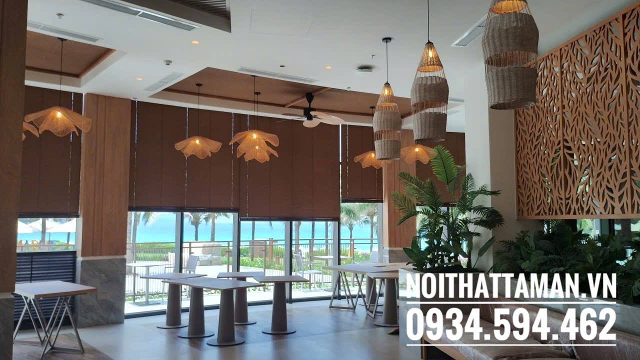 Hoàn thiện lắp đặt rèm sáo nhôm tại khách sạn Aquamarine Cam Ranh - Khánh Hòa 3 Rèm sáo nhôm màu nâu giả gỗ