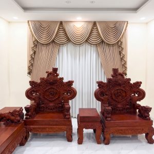 Rèm vải cao cấp yếm võng RV112 3 Rèm vải thô 3 lớp cao cấp màu vàng