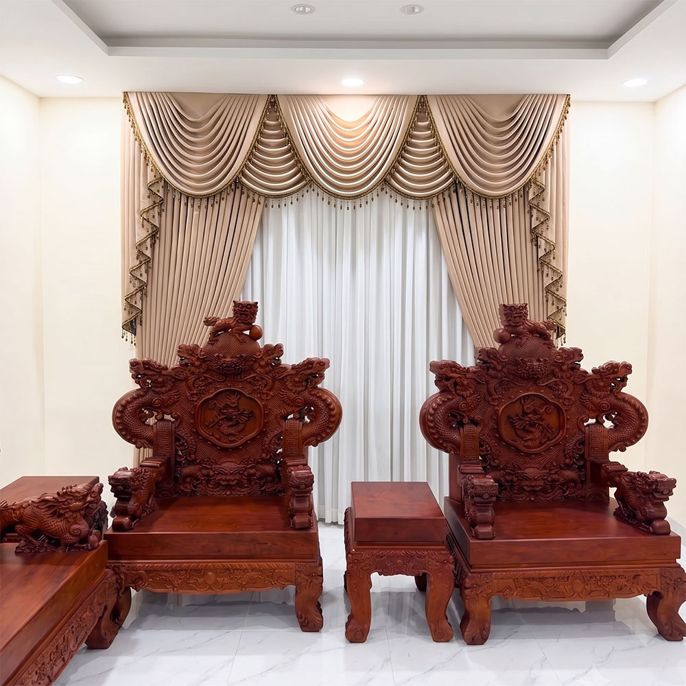 Rèm vải cao cấp yếm võng RV112 2 Rèm vải thô 3 lớp cao cấp màu vàng